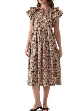 Crown & Ivy Leopard Ruffle Sleeve Dress